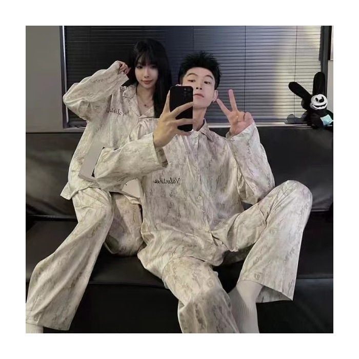 Comercio exterior pareja pijama mujer primavera y otoño de manga larga seda de hielo verano delgada 2025 nuevo hombre ropa de seda real para el hogar