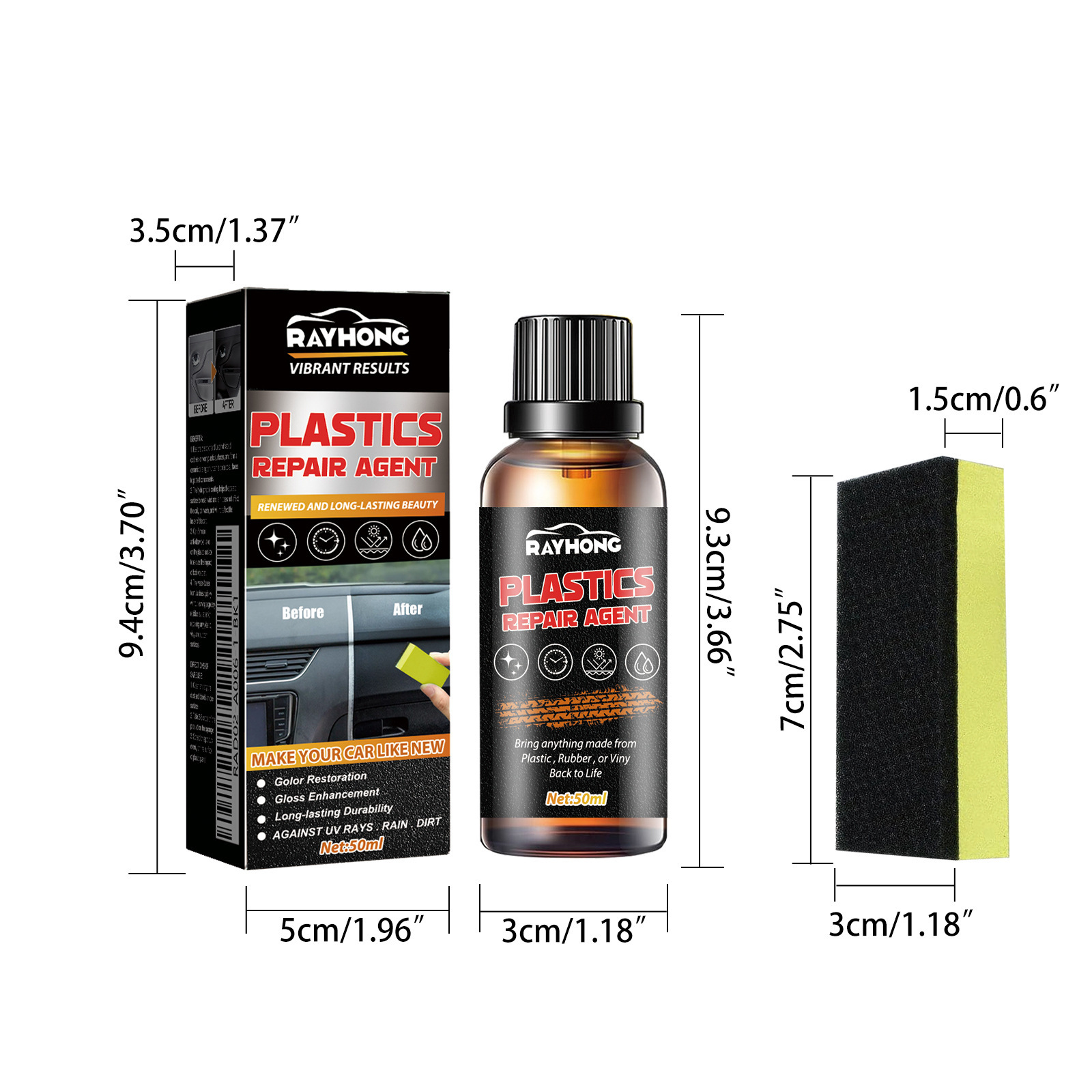 Rayhong Car Plastic Refurbishment Agent Car Leather Seat Interior Polishing, Stain Removal, Cleaning, Refurbishment and Maintenance Agent