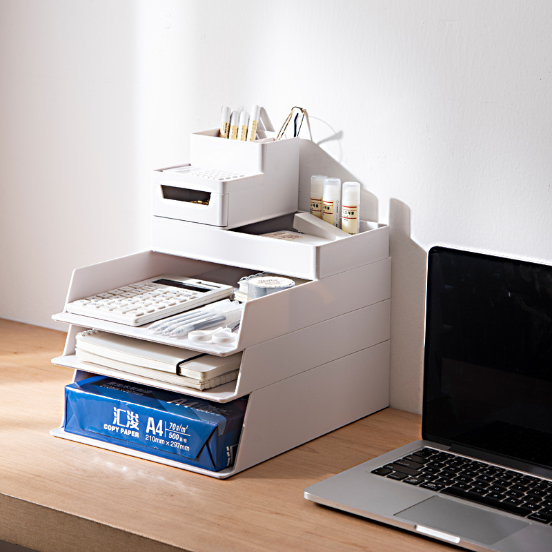 简约办公桌面文件收纳盒  抽屉式塑料可叠加A4纸文件夹整理置物盒