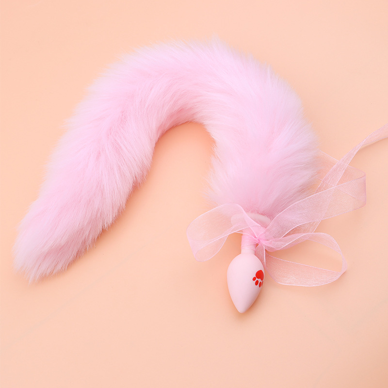Cat Claw Anal Plug with 40 cm Fox Tail and Pink Bow — detail image 7
