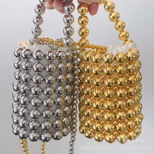 French heavy industry lady pearl handbag handmade beaded crossbody bag finished summer mobile phone bucket small bag