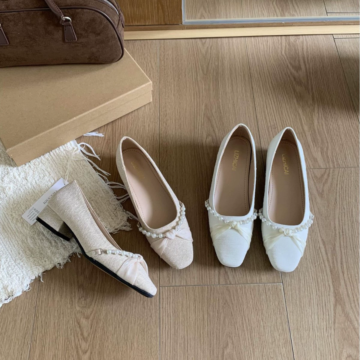 Туфли на плоской подошве Evening Breeze Gentle Bow Shallow Mouth, французские красные туфли на плоской подошве, туфли-лодочки, весна 2025, новый стиль, женская обувь Little Fragrance.