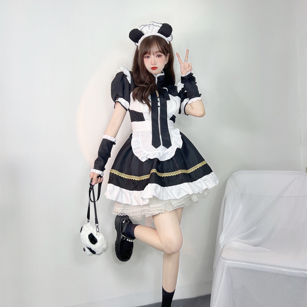 日系甜美女仆装可爱熊猫女孩二次元制服套装女佣主播洛丽塔公主裙
