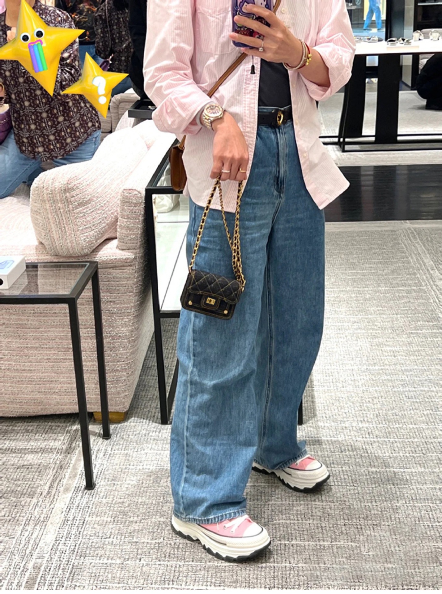 Dames mini schoudertas van gewassen denim met kettingdetail_voghion.com