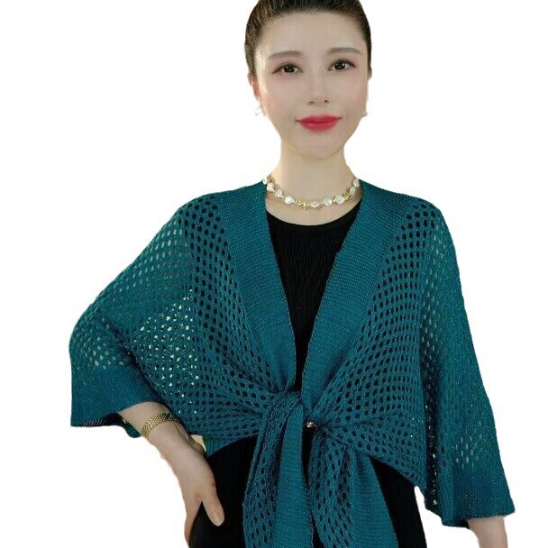 新しい女性の夏の外出日焼け止めストールのエアコンルームの外にファッションの銀糸の金の蝶の袖のニットの肩を掛けます。|undefined
