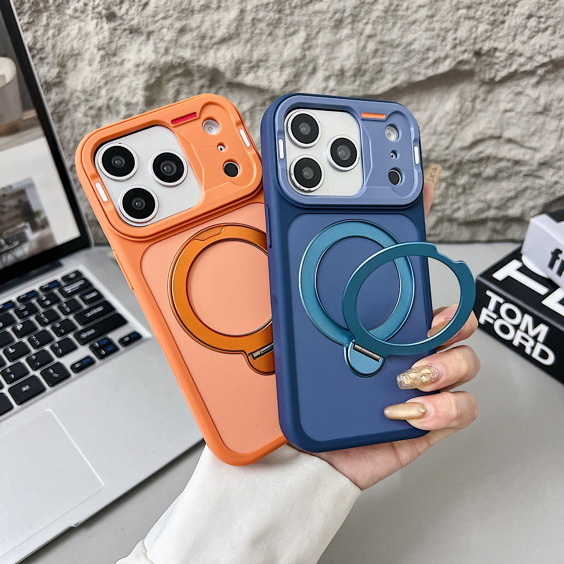Rotating Stand Suitable for Apple 17 Pro Max Phone Case, Magnetic Color-Blocking iPhone 16 Solid Color Anti-Drop Protective Cover