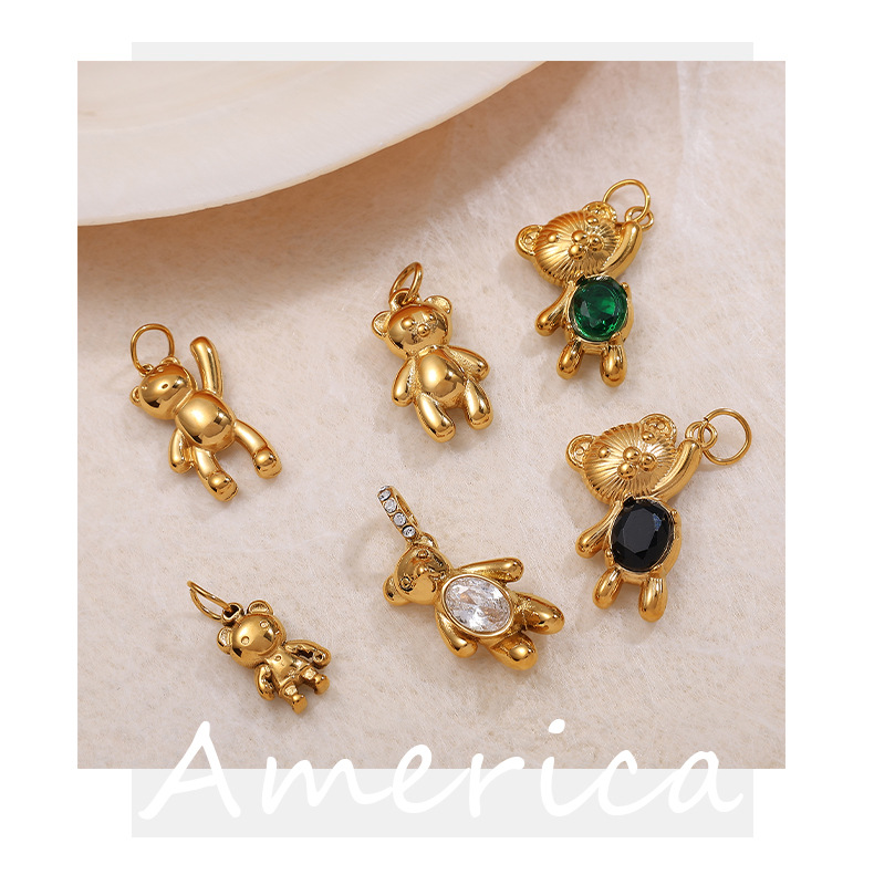 3g Weight 0.03µm-0.05µm Gold Plating Thickness 1 Piece 304 Stainless Steel PVD Coated Real Gold Plated Bear Polished Pendant