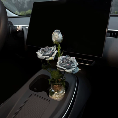 Car ornaments Burnt Edges, Simulated Roses, Car Interior - vase-with-pearlsfrench-burnt-edge-rose-blue-includes-perfume