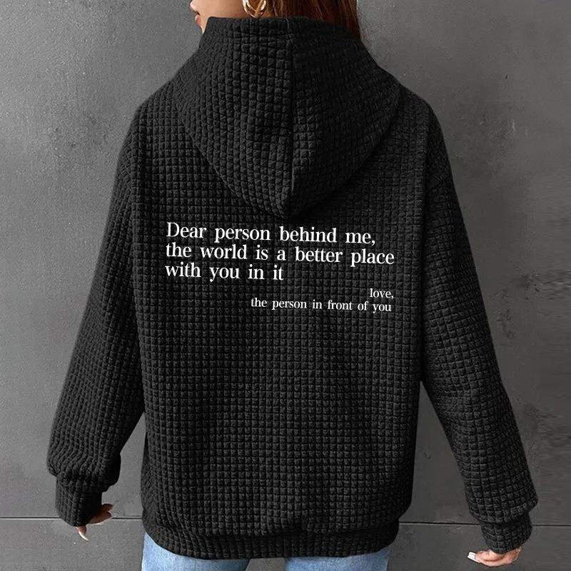 Autumn and winter women's new waffle hooded long sleeve letter printed sweater loose European and American cross-border Amazon hot sale