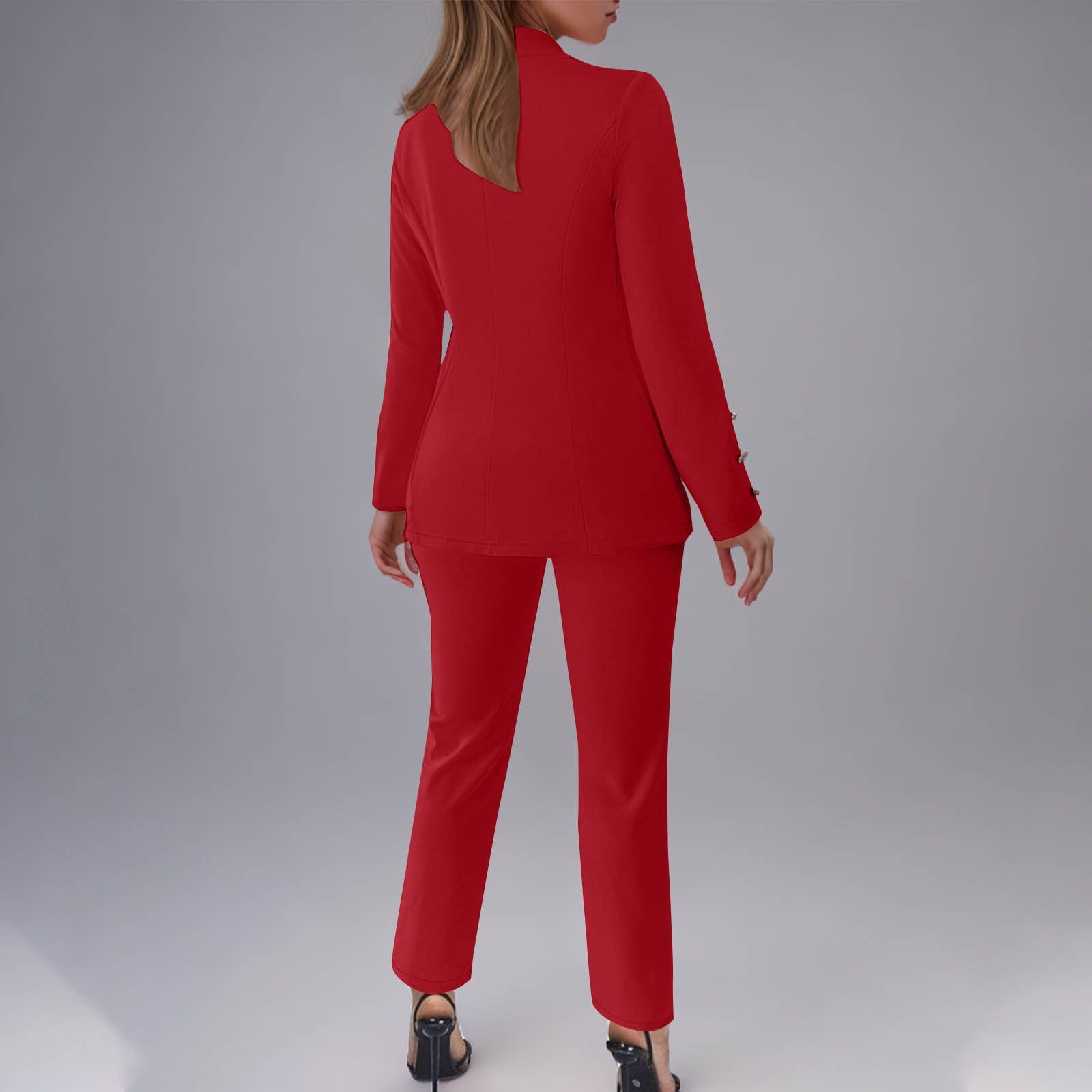 Women's Button-Up Blazer Set – Slim Fit Notch Lapel Suit Jacket & Pants (S-3XL, Poly-Spandex, Wrinkle-Free Office Wear)​_ecoleips.com