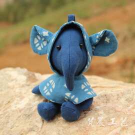 蓝染饰品手工缝制蓝染布艺动物 扎染小象钥匙扣挂件