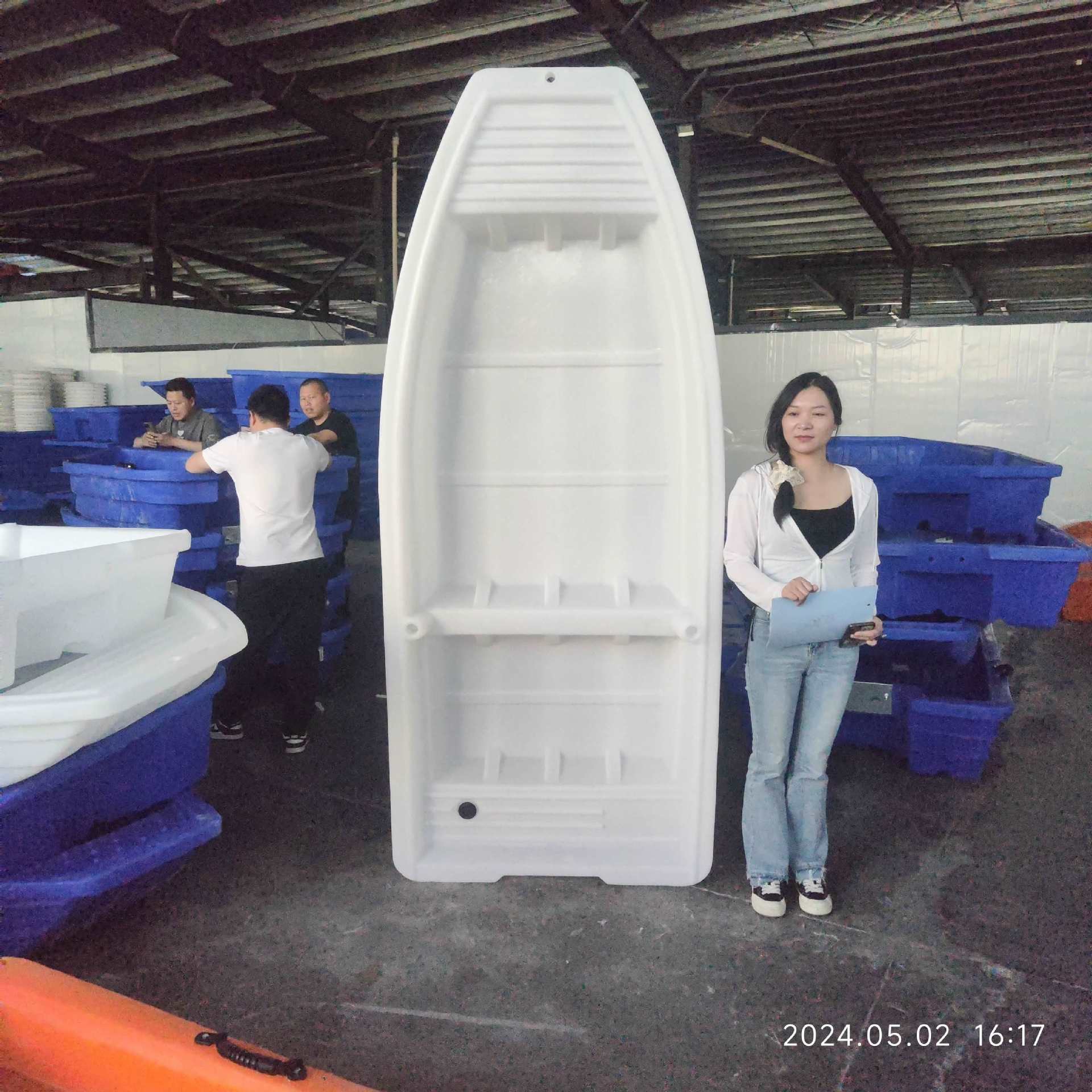 白色定牛筋塑料渔船平板船冲锋舟双层加厚船河道清淤船下网船