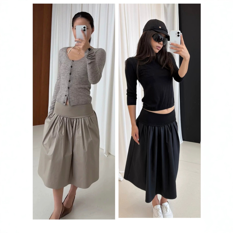 Sasha White's "Picnic Skirt" with ribbed waistband and elastic splicing, easy to wear A-line skirt