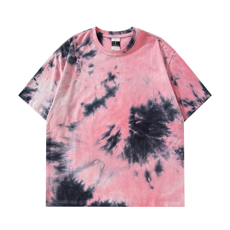 Camiseta de algodón tie-dye para hombre 2025 pareja de verano de manga corta ins suelta de gran tamaño cuello redondo tendencia camiseta superior para hombre