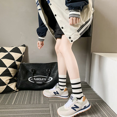 Autumn/Winter New Arrival Socks - Japanese Style 200 Needle Black and White Striped Women's Socks with Heart Embroidery Cotton Mid-Calf Socks Wholesale