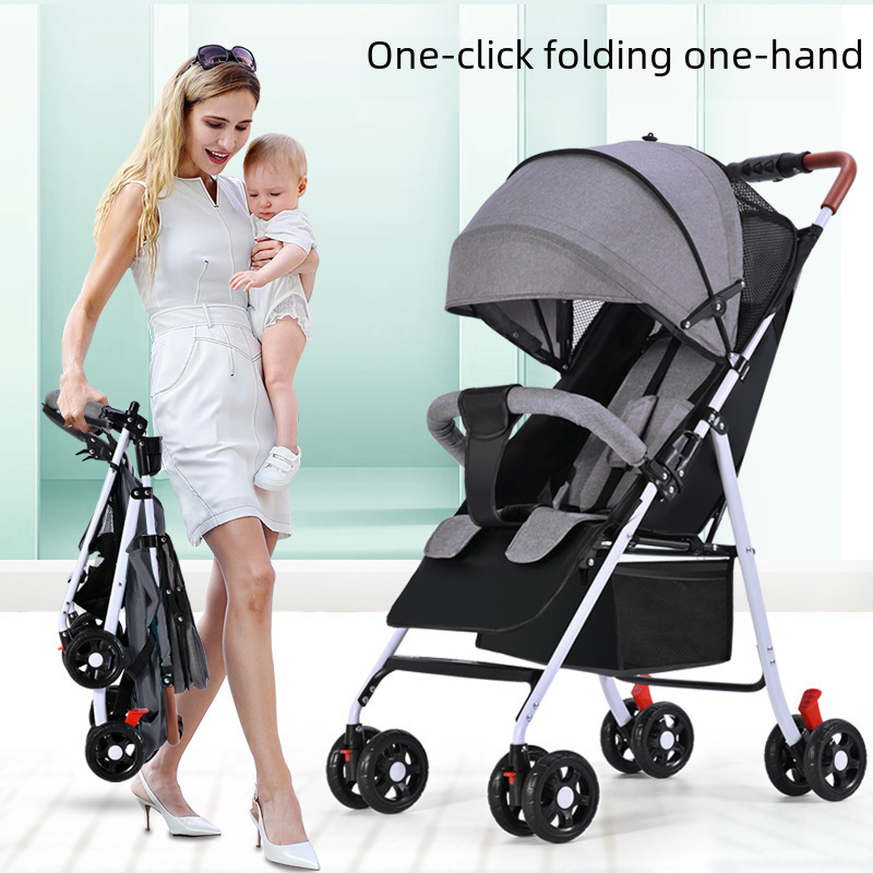 Baby stroller four-wheel push cart lightweight foldable sit and lie down children babies kids one-click fold portable manufacturer