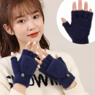 女通用秋冬款翻盖魔术手套毛绒露指学生户外保暖防寒精品