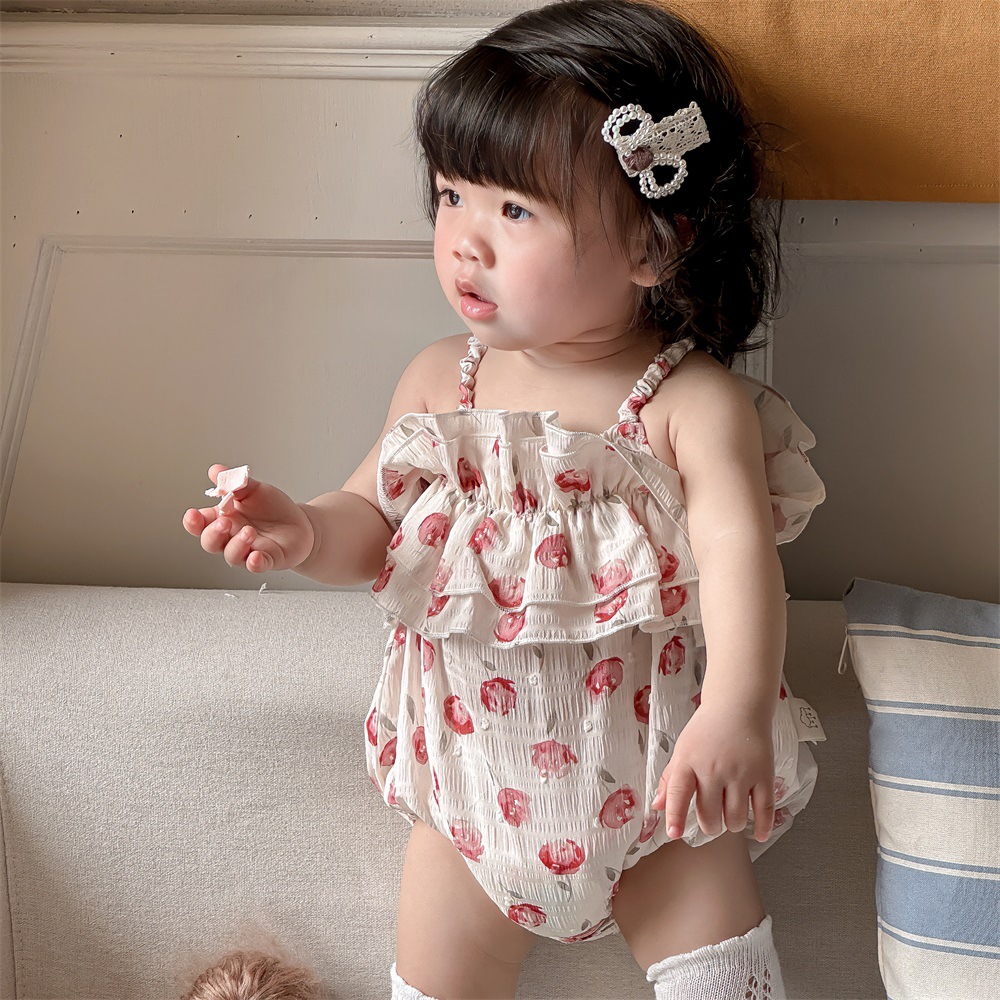 2024 estilo de verano para niñas estilo fino francés para niñas ropa para niños princesa encaje sin mangas para bebés