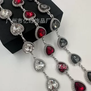 新款桃心镶钻金属保色链条diy 服装饰品项链手链腰链装饰链条批发