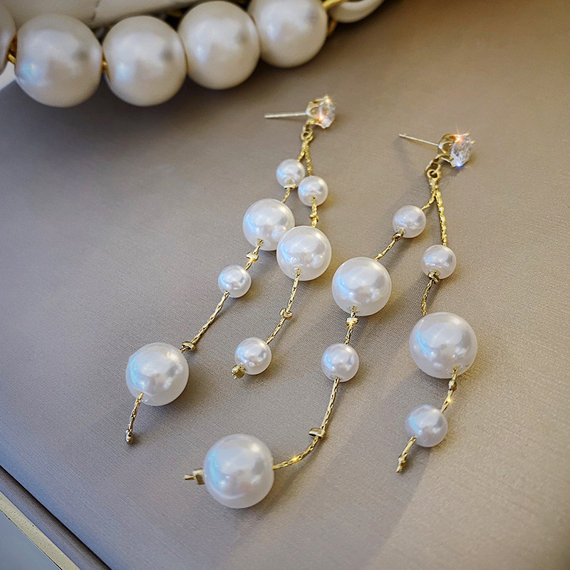 Holiday, Shopping Occasion Imitation Pearl, Alloy Material Tassel Pattern 1 Pair Elegant Lady Tassel Imitation Pearl Alloy Drop Earrings