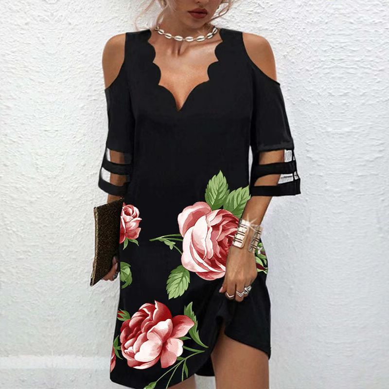 Wholesale Women'S Casual Printing Round Dots Flower Daily V Neck Half Sleeve Irregular Skirt display picture 1