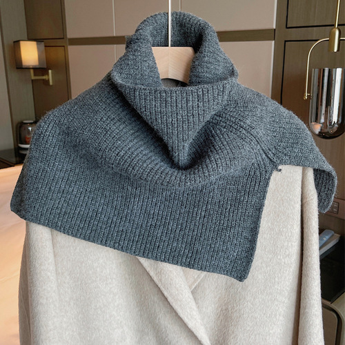 Scarf for women winter new fashion outer pullover scarf for women solid color Korean style versatile neck cover wool knitted shawl
