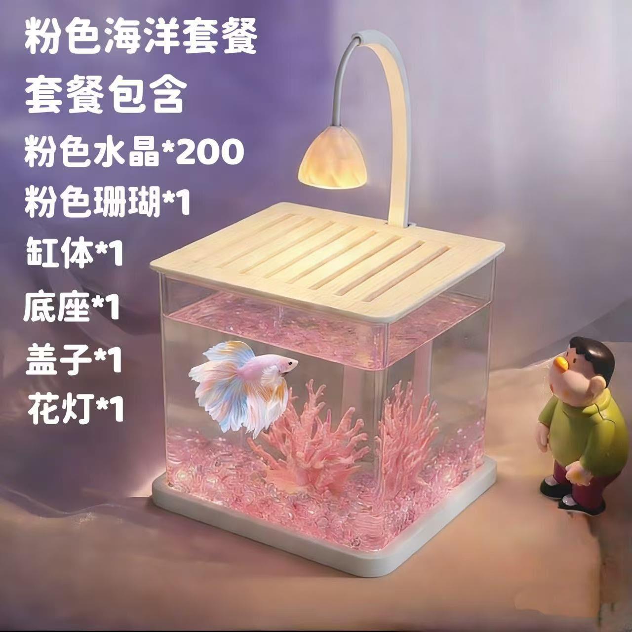 Acrílico rosa lámpara acuario con lámpara de escritorio ultra blanca atmósfera lámpara de oficina cuadrada ecológica paisajismo con cubierta acuario image 8