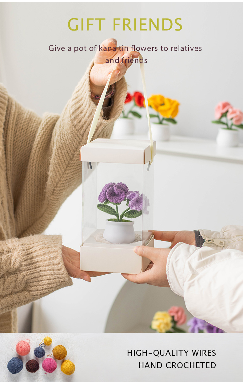 Hand-knitted double-headed carnation potted plants, finished woolen artificial flower ornaments, festival gifts, cross-border bestsellers at stalls pic 7