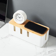 Wooden and Bamboo Electric Wire Storage Box Creative Seven-Hole Desk Organizer Cable Management Box Power Strip Charger Data Cable Organizer