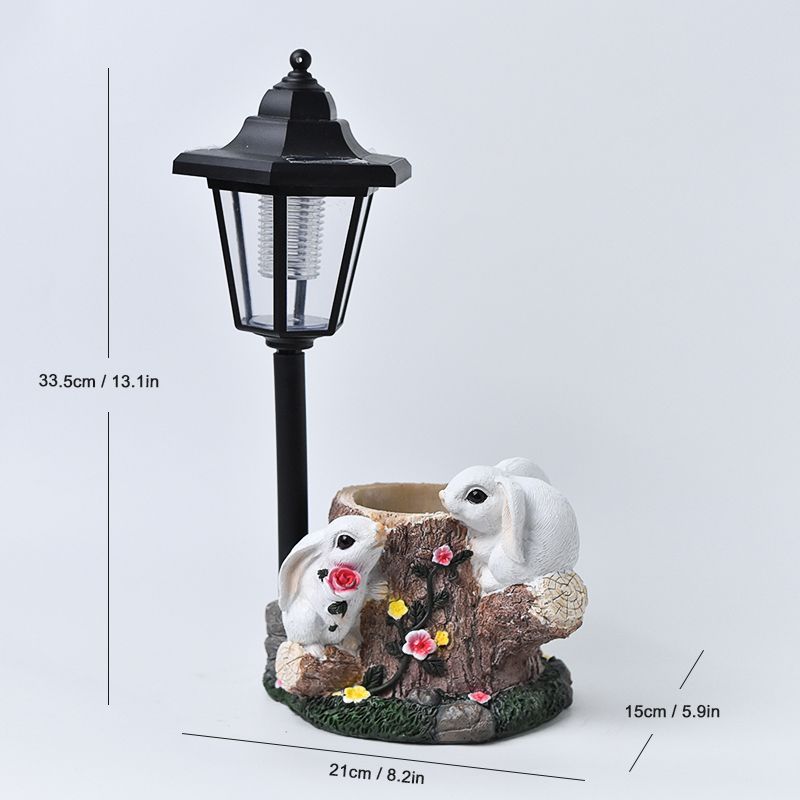 New Outdoor Solar Animal Decor Light, Hexagonal Resin Garden Figurine, Weatherproof Sensor Night Light, Universal For Garden, Lawn, Park And Ranch_maomaolike.com