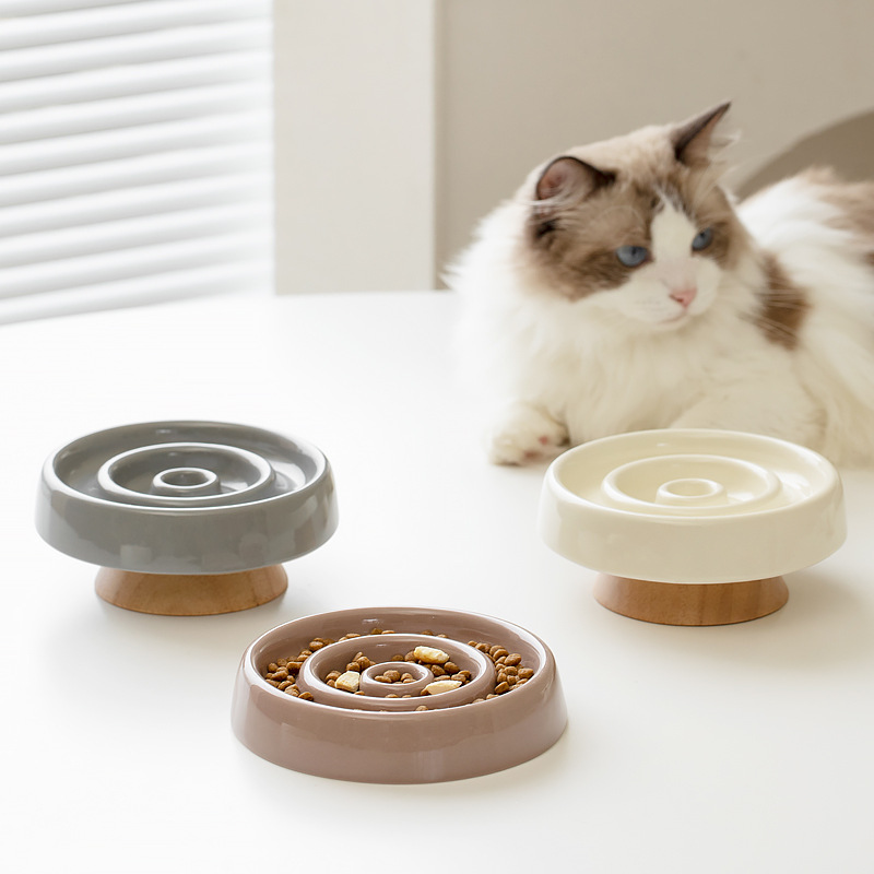 Ceramic pet Slow Food Bowl plate cervical support cat bowl cat plate anti-choke slow food cat food bowl dog food bowl food plate