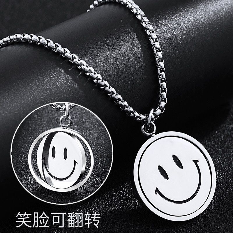 Trendy Swivel Smiley Face Necklace Hip Hop Pendant Flip Expression Artistic Men and Women Trendy Mood New Sweater Chain Trendy Swivel Smiley Face Necklace Hip Hop Pendant Flip Expression Artistic Men and Women Trendy Mood New Sweater Chain