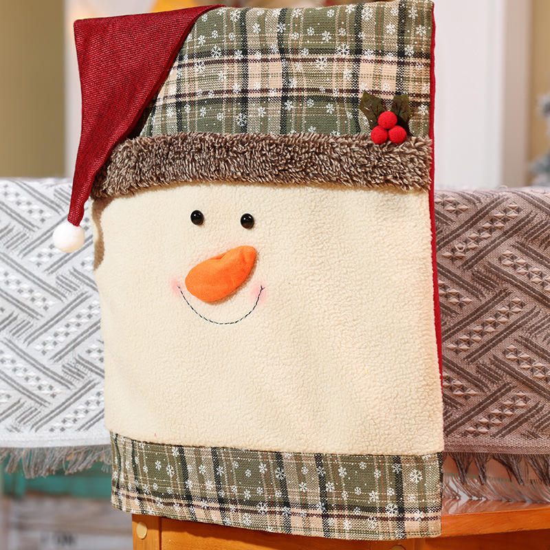 Nouvelles décorations de table et de chaise de Noël Père Noël Bonhomme de neige Poupée stéréo Housse de chaise Robe de maison_voghion.com