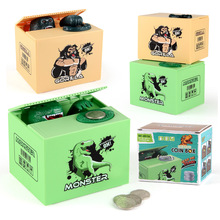 源头厂家 儿童卡通电动偷钱猩猩英文箱子硬币创意吃钱恐龙存钱罐