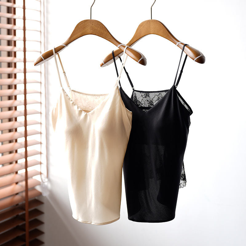 2026 Spring/Summer Silk Camisole Sleeveless Women's Short Vest Mulberry Silk Tube Top Sexy Lace Base Layer Beautiful Back