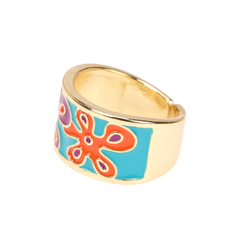 Enamel Color Flower Drip Opening Ring Fashion Ring Cross-border Jewelry Wholesale display picture 11