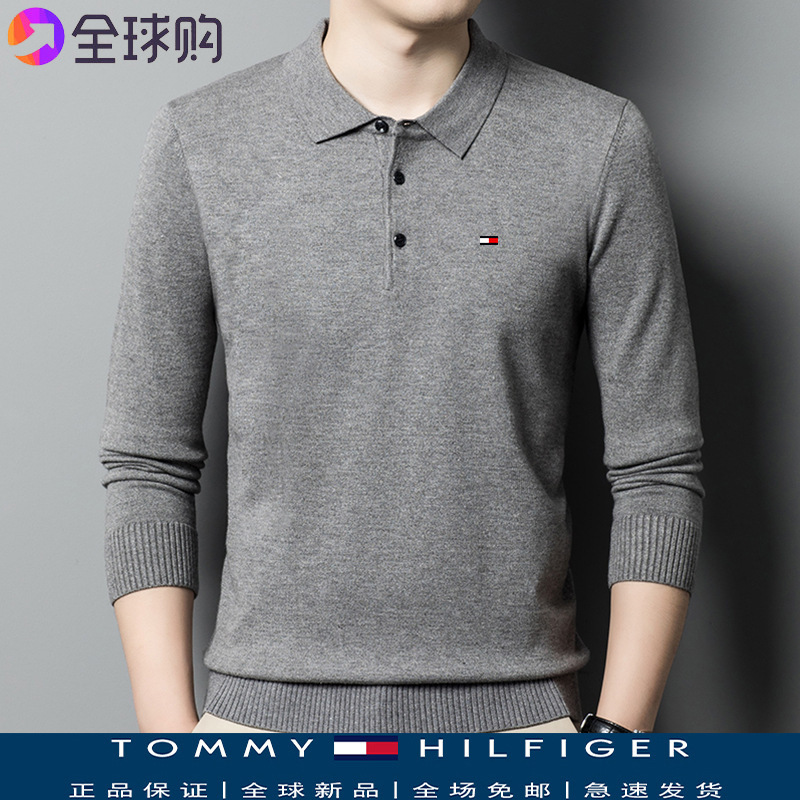 American genuine goods Tommy Tommy Cashmere Sweater Men's Long Sleeve T-Shirt Youth Slim Fit Base Shirt Plus plus size Thin
