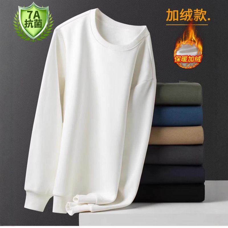 Mulberry Silk Fleece-Lined Sweatshirt, Long-Sleeved Round Neck Sweatshirt, Same Style Work Clothes for Men and Women, Group Clothes, Pure Color, Versatile and Printable