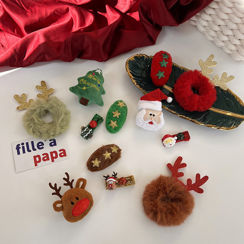 Christmas Headwear Four-piece Set Children's Cute Clip Decoration Antlers Hair Rope Hairpin display picture 2