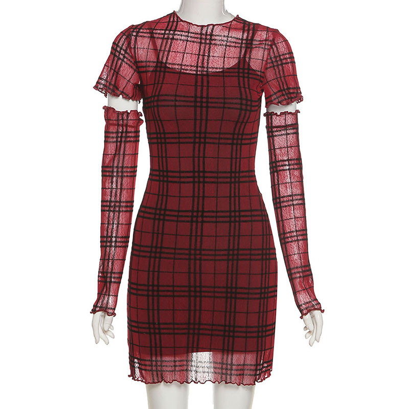 2020 Cross-Border European And American Style Autumn Winter New Women's Slim Fit High Waist Bodycon Fashion Plaid_ecoleips.com
