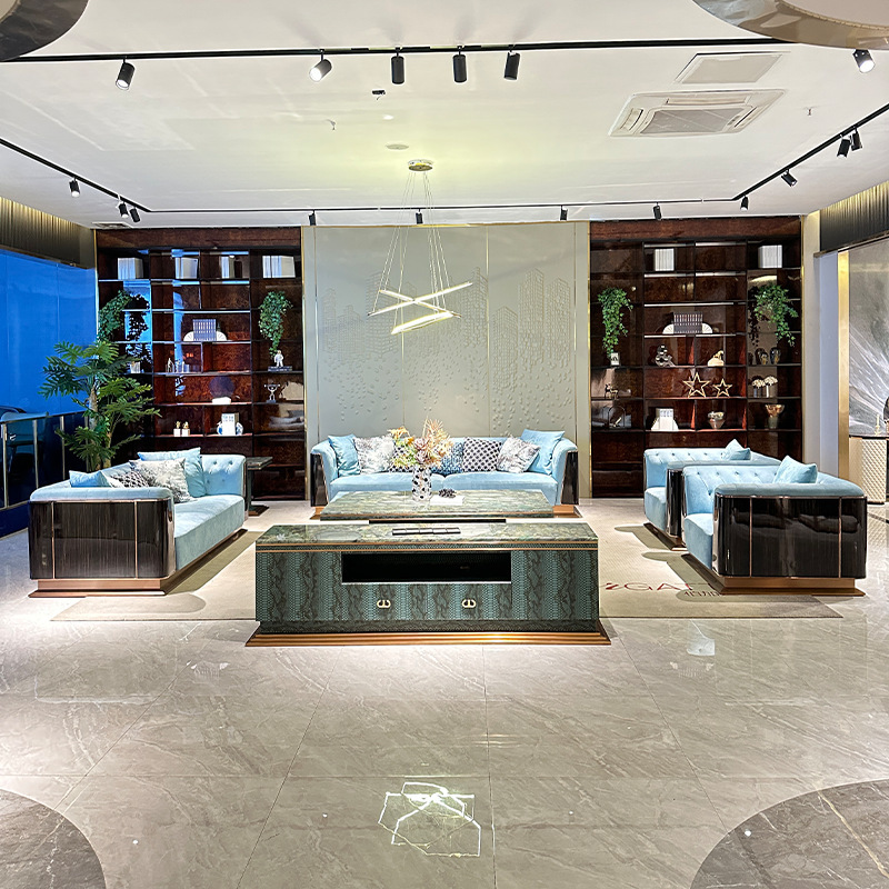 Italian-Style Light Luxury Leather Sofa Set, Post-Modern Minimalist High-End Villa Luxury Living Room Bentley Large-Sized Furniture