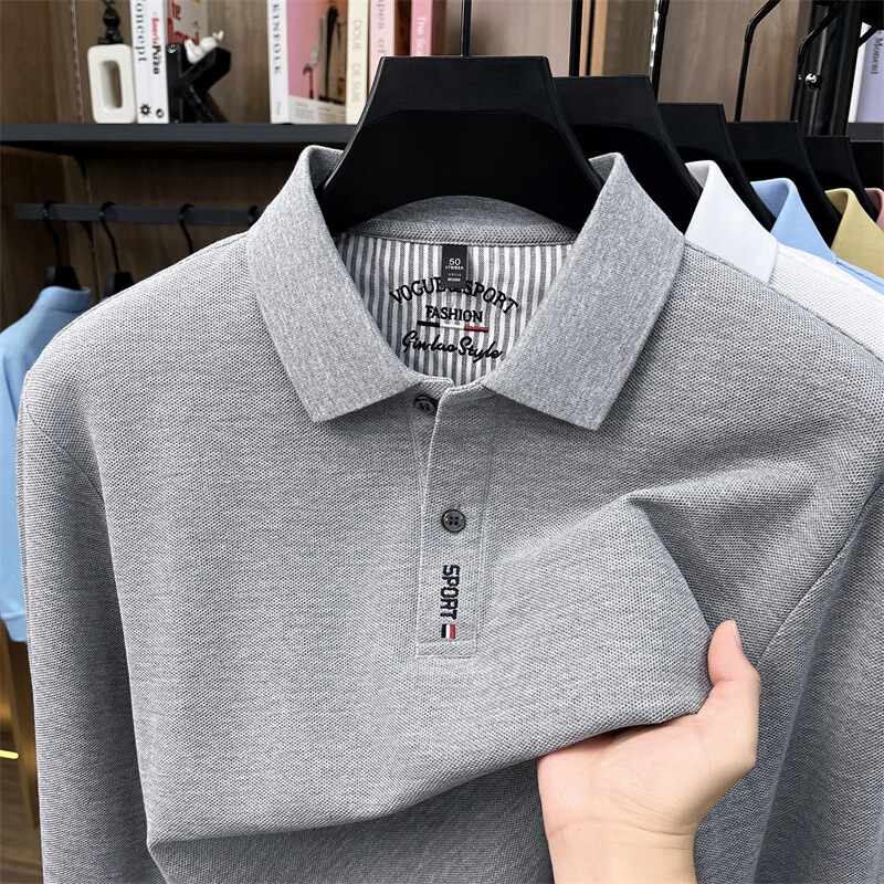 Pure cotton long-sleeve men's t-shirt, new autumn and winter model, exquisite embroidery, versatile, trendy, fashionable, casual, loose-fit men's Polo shirt Pure cotton long-sleeve men's t-shirt, new autumn and winter model, exquisite embroidery, versatile, trendy, fashionable, casual, loose-fit men's Polo shirt