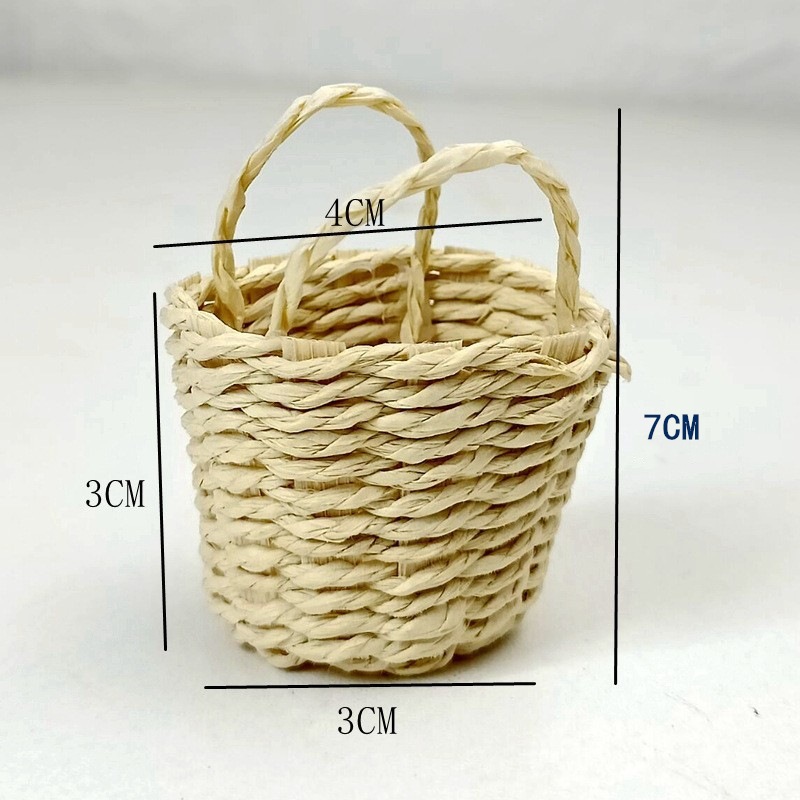 Cesta Miniatura Portátil de Paja Raffia de Papel Tejida para Casa de Muñecas y Pascua image 7