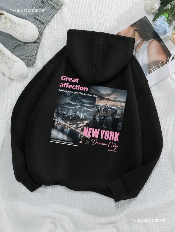 [Cross-Border European Code] 2025 New York Dream City Printed Hoodie Casual Fashion Women's Pullover