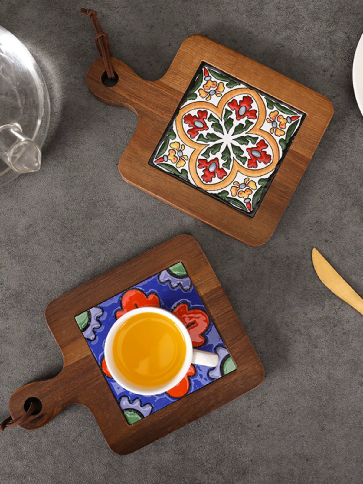 Теплоизоляционный коврик ретро из цельного дерева плитка ручка деревянная противобжиговая подушка подставка для домашнего запеканки