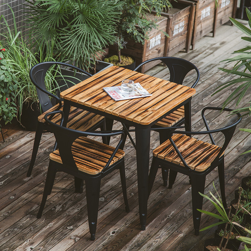 铁艺户外桌椅椅咖啡桌子简约花园休闲庭院现代防腐木方桌轻奢阳台
