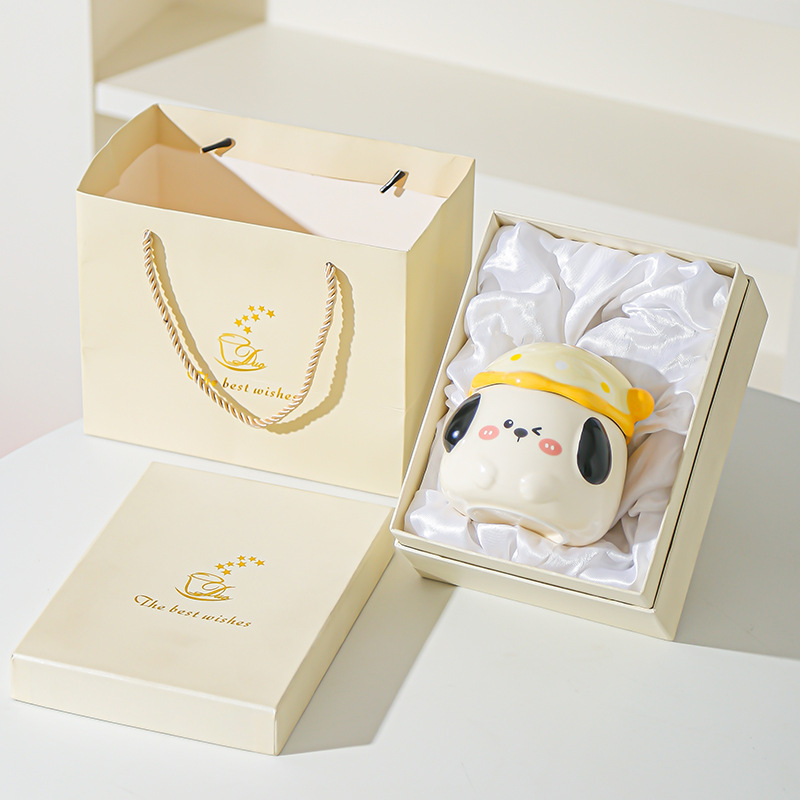 Caricatura perrito lindo taza con tapa de oficina taza de agua para pareja de chicas taza de agua taza de regalo taza de café