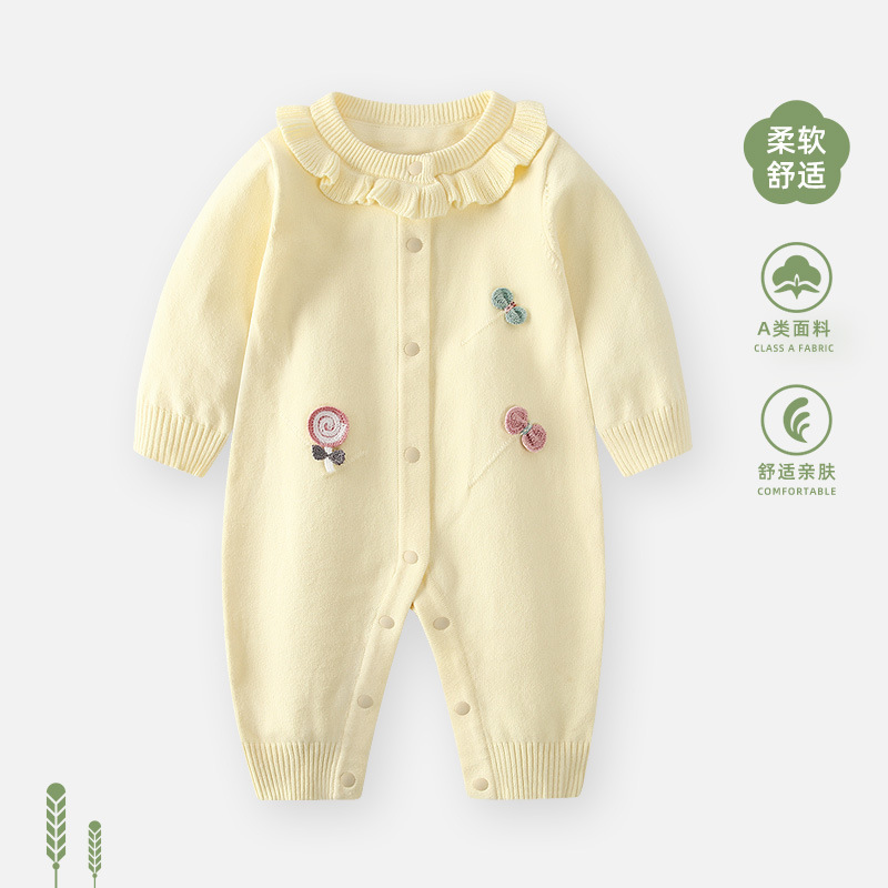 婴儿衣服连体衣秋装女宝宝毛衣套装春秋针织新生儿洋气包屁衣爬服|undefined