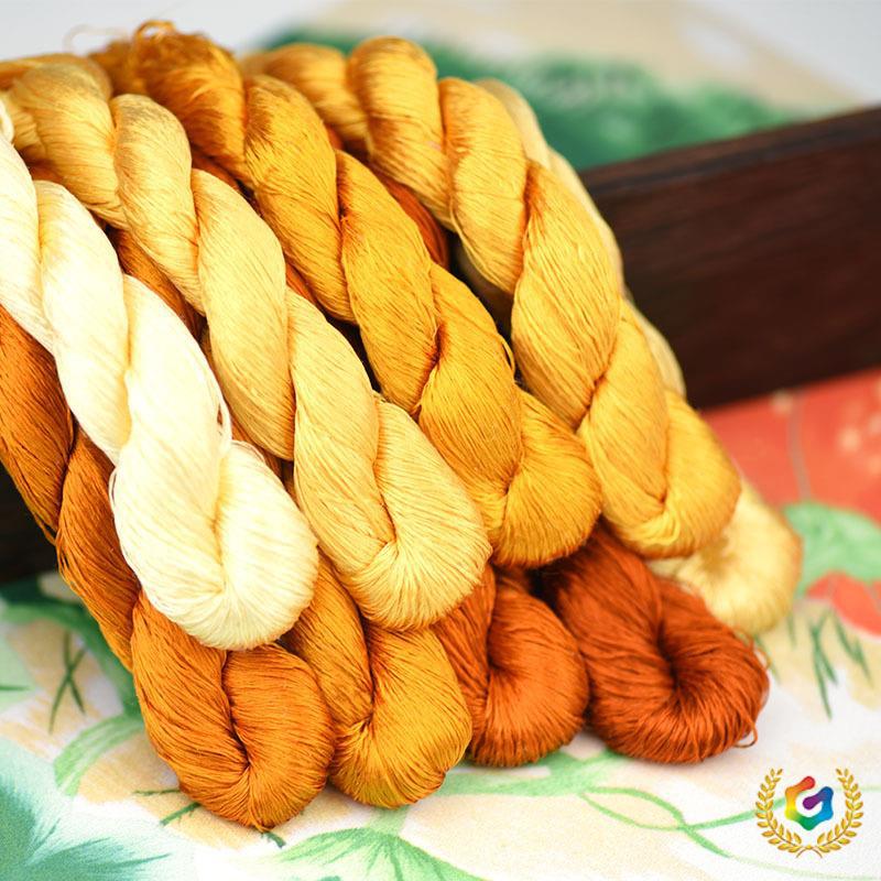 ⊗86号绒花免劈无捻湘绣绒花线手工diy绒花直接刷绒真丝线橙棕色
