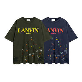 2022夏季欧美潮牌 LANVIN 泼墨字母印花男女休闲短袖T恤一件代发